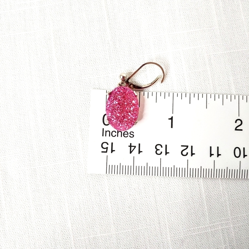 Druzy dangle, lever back earrings. Pink. - Picture 7 of 9